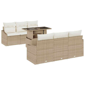 Gartensofa Set mit Stauraum, Beige/Creme, 7-teilig