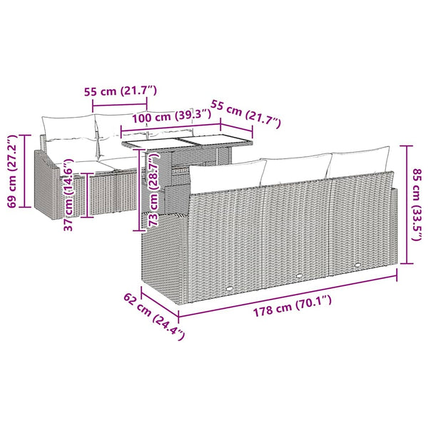 Gartensofa Set mit Stauraum, Beige/Creme, 7-teilig