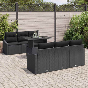 vidaXL Garden Sofa Set with Storage 7 pcs Black Poly Rattan