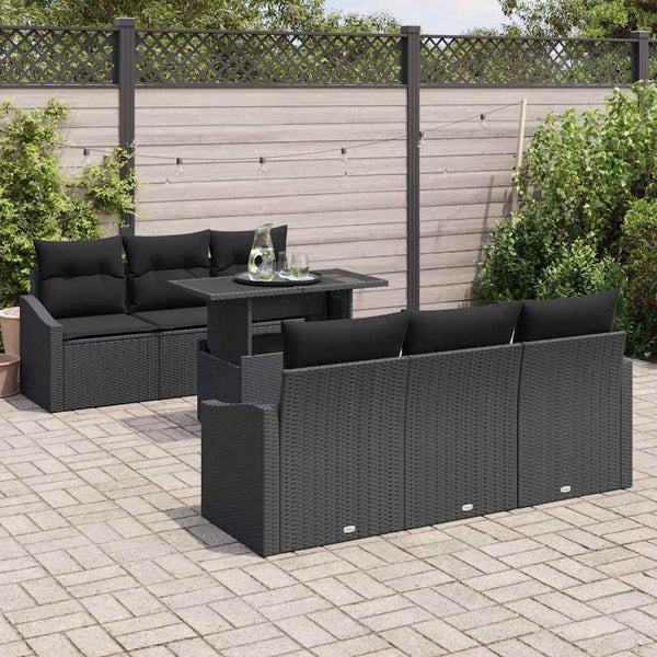 vidaXL Garden Sofa Set with Storage 7 pcs Black Poly Rattan