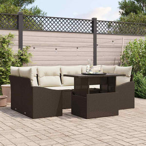 vidaXL Garden Sofa Set with Cushions 7 pcs Brown and Cream Poly Rattan