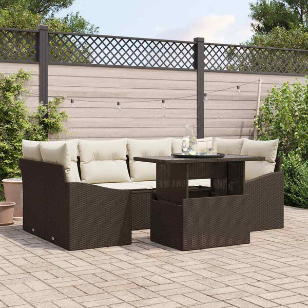 vidaXL Garden Sofa Set with Cushions 7 pcs Brown and Cream Poly Rattan