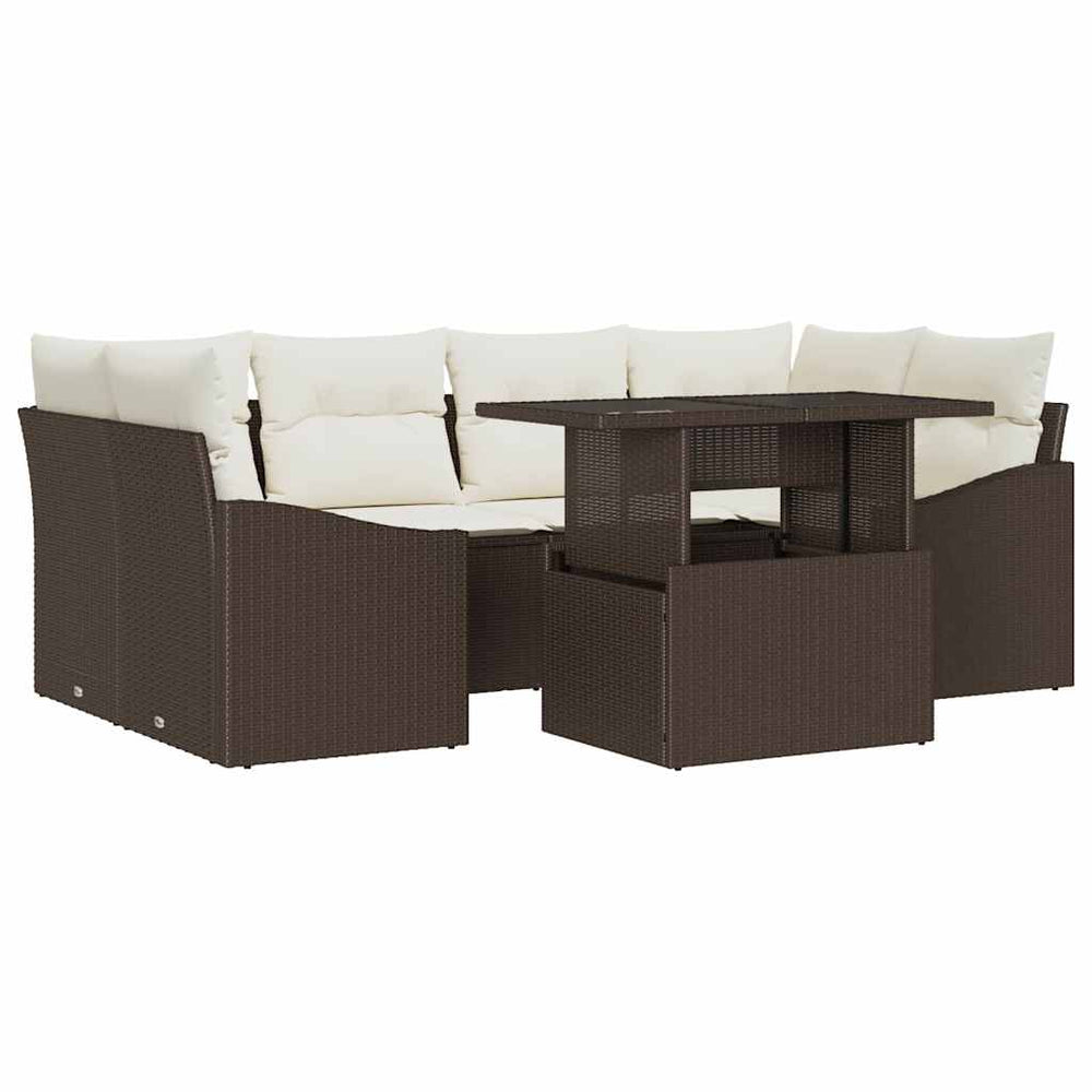 vidaXL Garden Sofa Set with Cushions 7 pcs Brown and Cream Poly Rattan