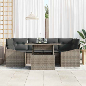 vidaXL 7-Piece Poly Rattan Garden Sofa Set with Storage and Cushions Grey