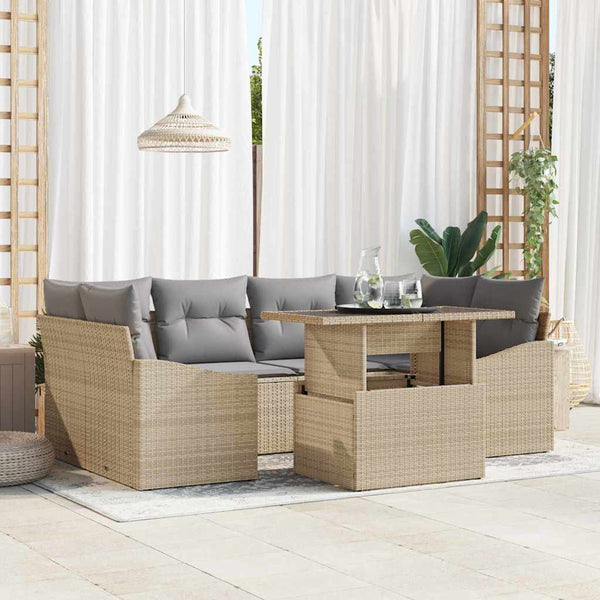 vidaXL Garden Sofa Set with Cushions 7 pcs Beige and Light Grey Poly Rattan