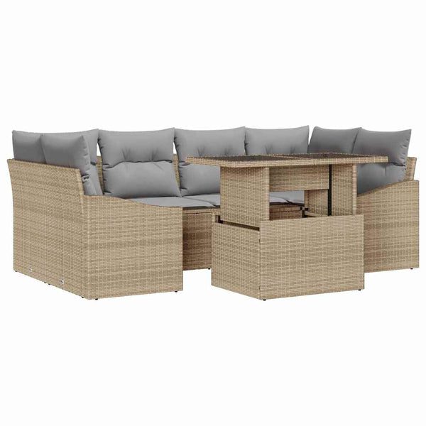 vidaXL Garden Sofa Set with Cushions 7 pcs Beige and Light Grey Poly Rattan