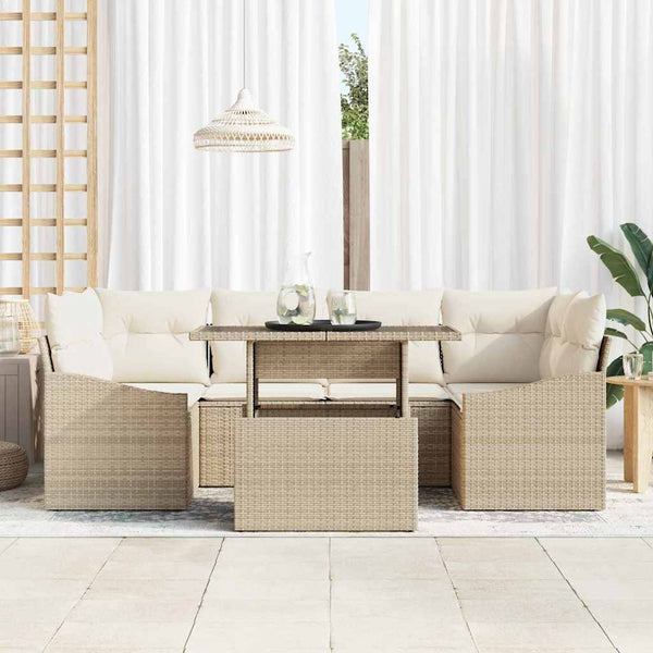 vidaXL Garden Sofa Set with Cushions 7 pcs Beige and Cream Poly Rattan