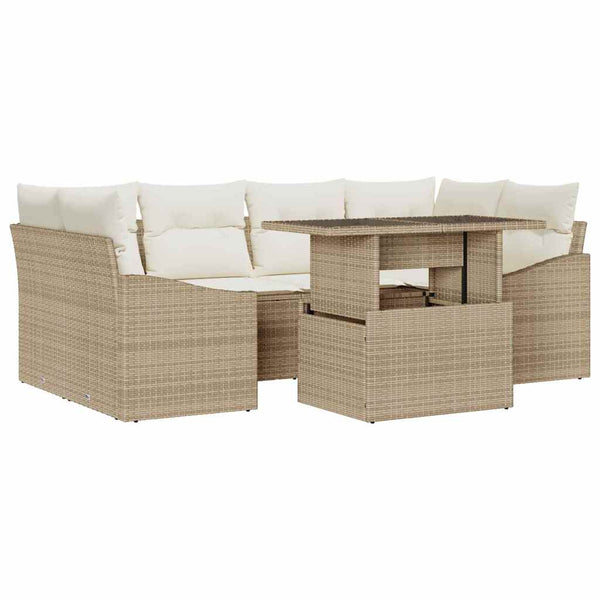 vidaXL Garden Sofa Set with Cushions 7 pcs Beige and Cream Poly Rattan