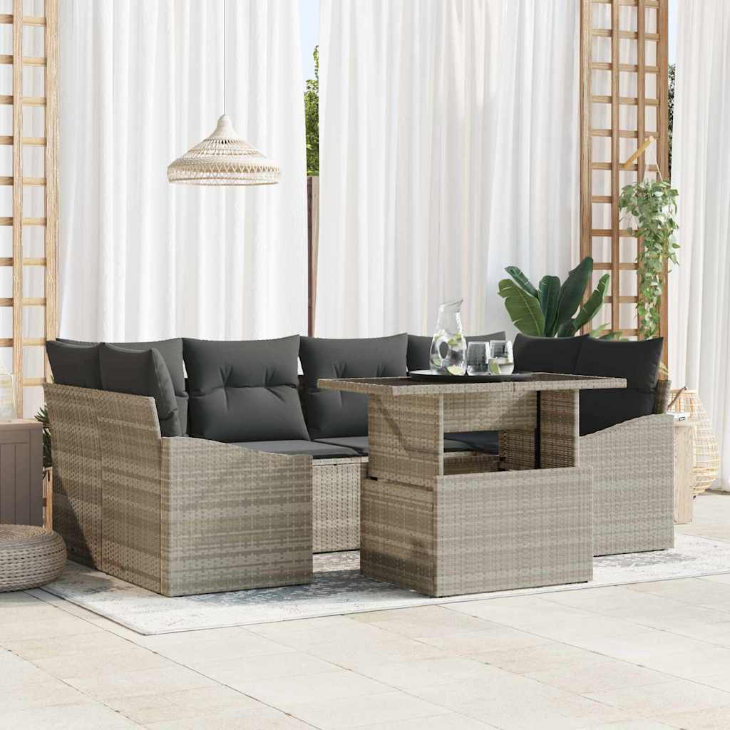 vidaXL Garden Sofa Set with Storage 7 pcs Light Gray Poly Rattan