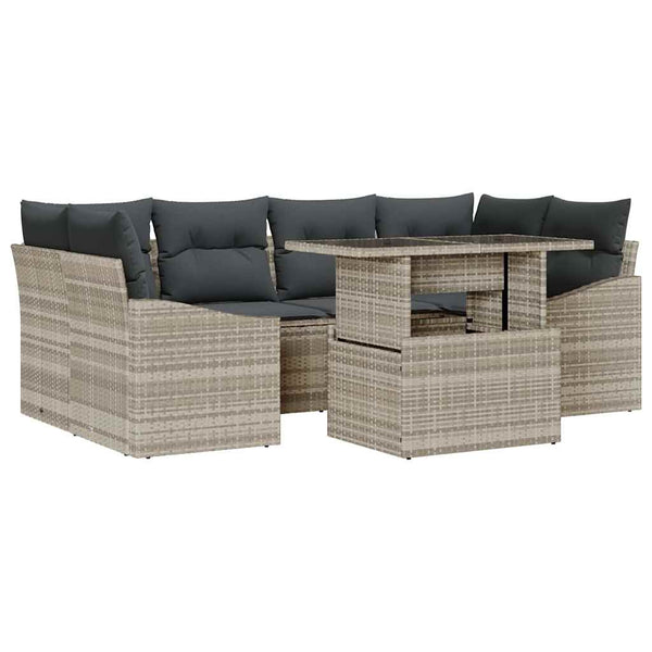 vidaXL Garden Sofa Set with Storage 7 pcs Light Gray Poly Rattan