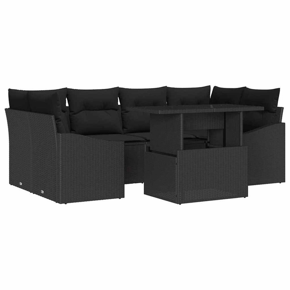 vidaXL Garden Sofa Set with Cushions 7 pcs Black Poly Rattan