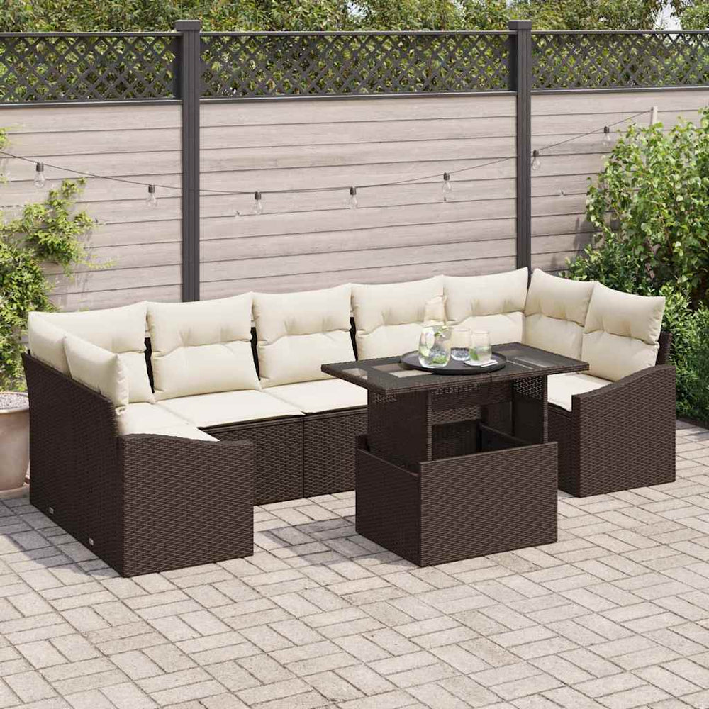 vidaXL Garden Sofa Set with Cushions 8 pcs Brown and Cream Poly Rattan