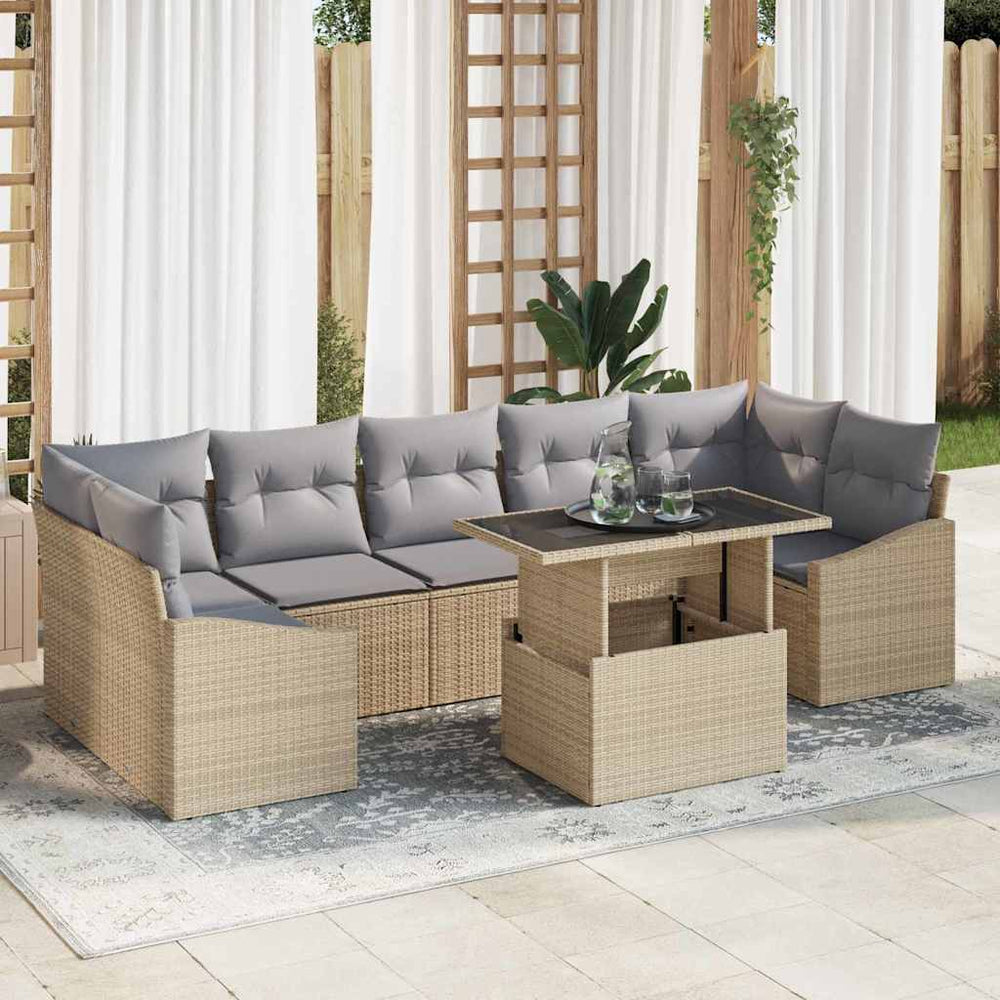 vidaXL Garden Sofa Set with Cushions 8 pcs Beige and Light Grey Poly Rattan