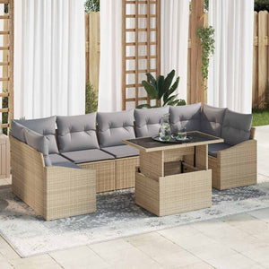 vidaXL Garden Sofa Set with Cushions 8 pcs Beige and Light Grey Poly Rattan