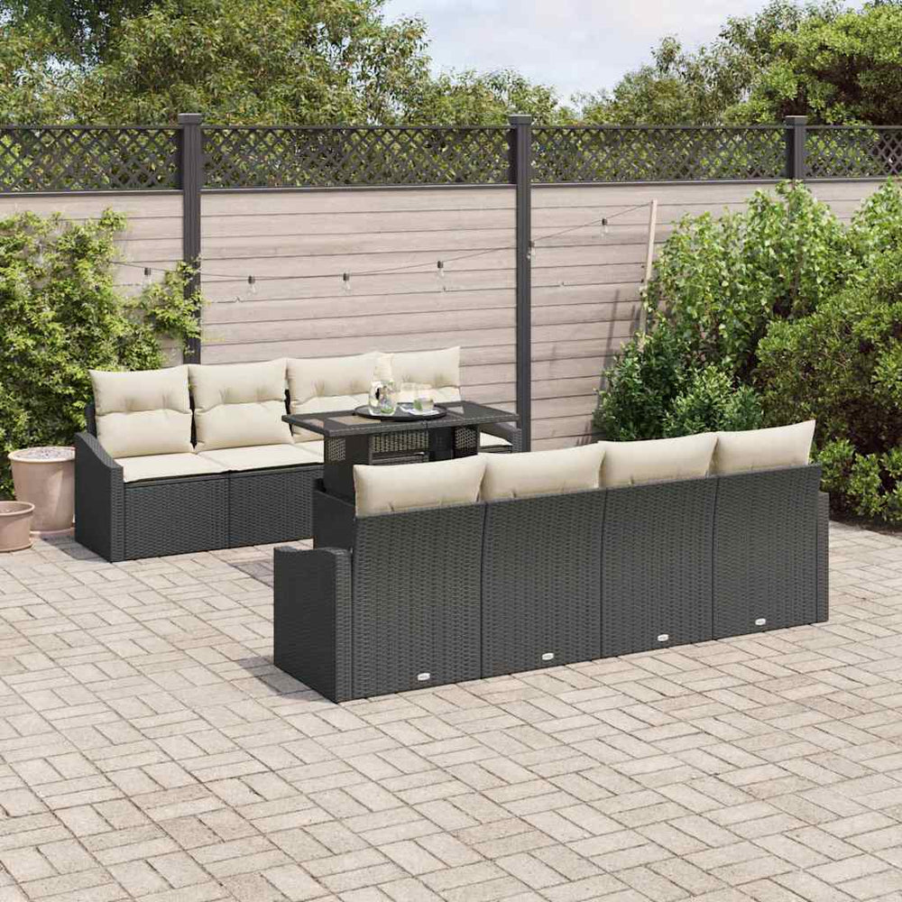 vidaXL Garden Sofa Set with Cushions 7 pcs Black and Cream Poly Rattan
