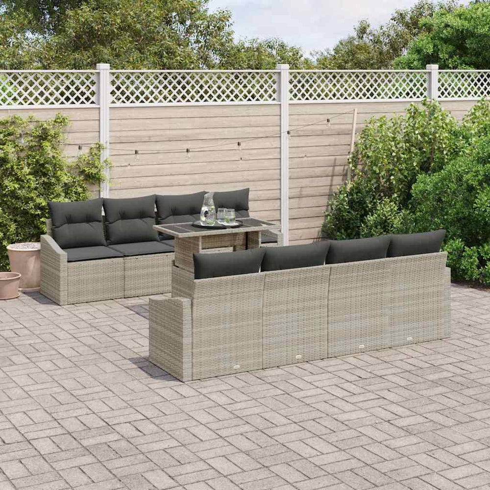 vidaXL Garden Sofa Set with Cushions 7 pcs Light Grey Poly Rattan