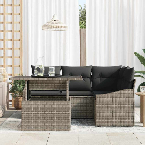 Gartensofa Set Grau Poly-Rattan mit Kissen