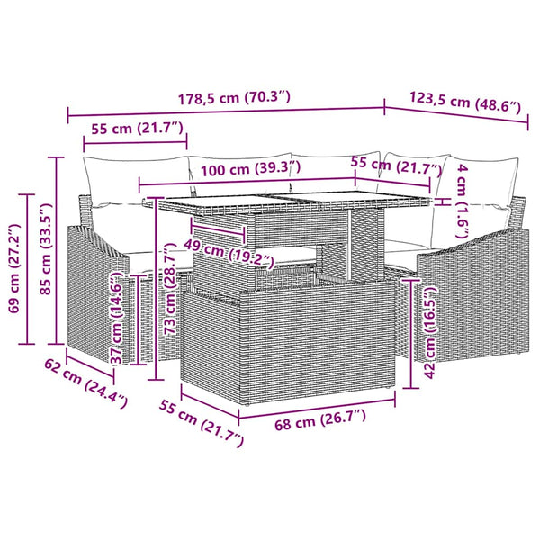 Gartensofa Set Grau Poly-Rattan mit Kissen