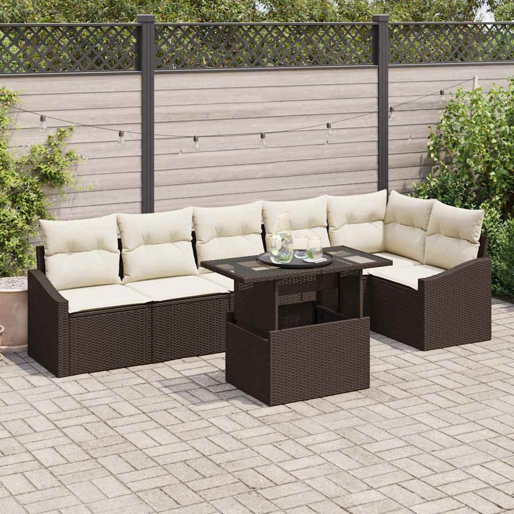 vidaXL Garden Sofa Set with Cushions 7 pcs Brown and Cream Poly Rattan