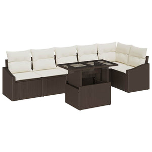vidaXL Garden Sofa Set with Cushions 7 pcs Brown and Cream Poly Rattan