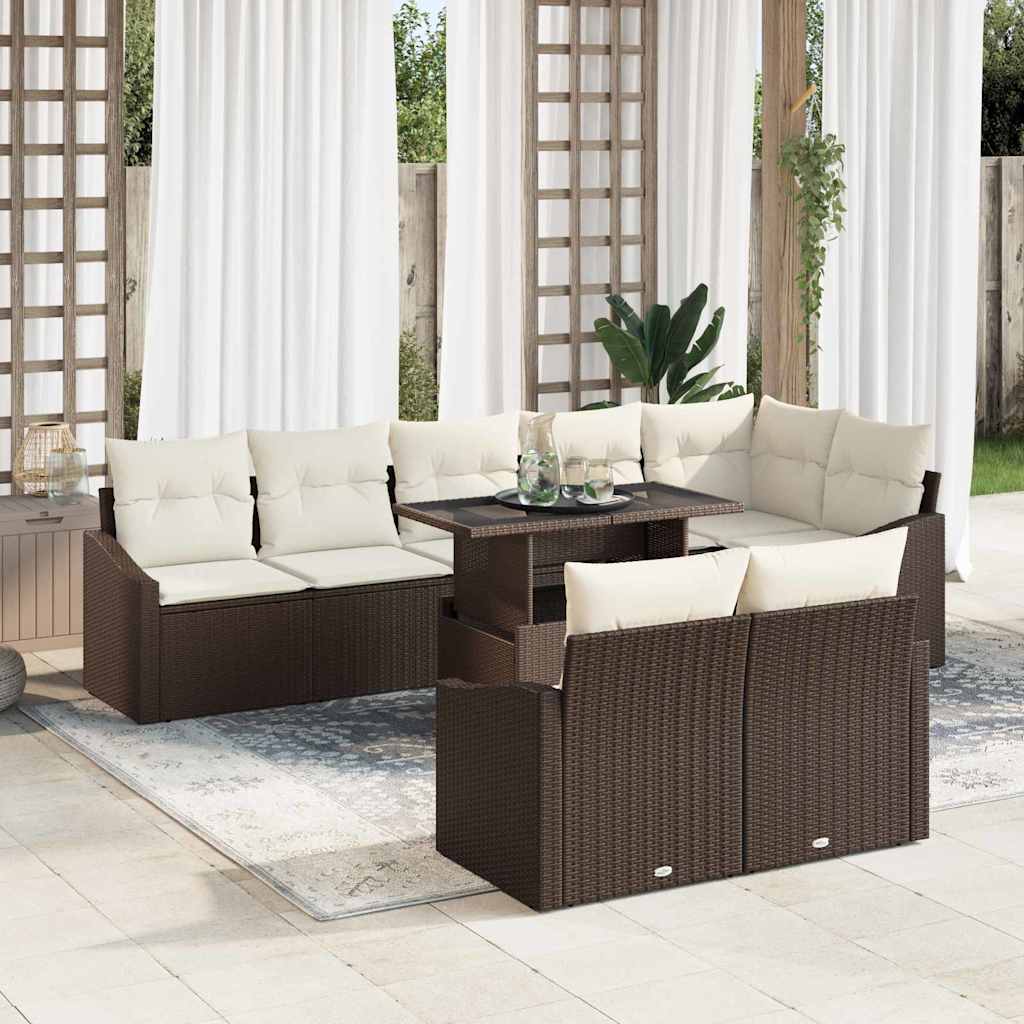 Garten-Sofa-Set Braun Creme 9-teilig