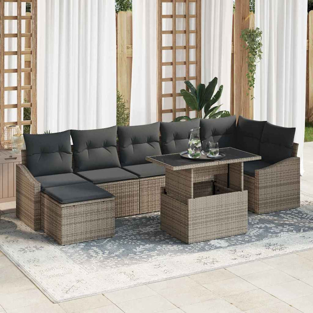 Gartensofa Set Grau Poly Rattan mit Kissen & Stauraum