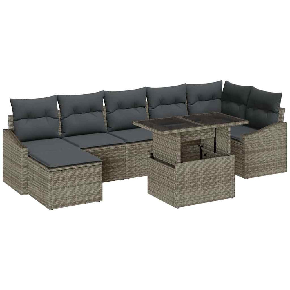 Gartensofa Set Grau Poly Rattan mit Kissen & Stauraum