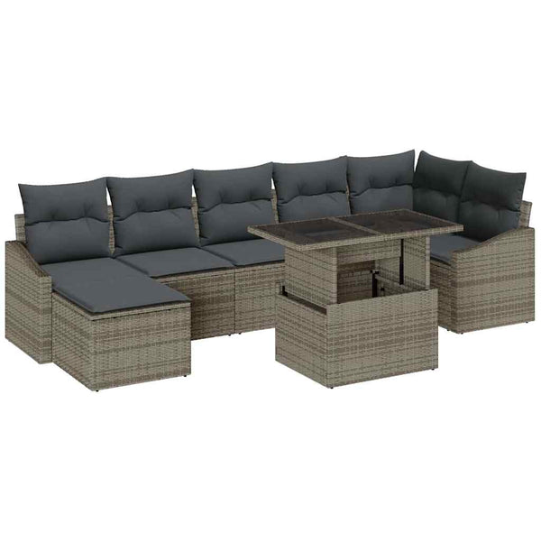 Gartensofa Set Grau Poly Rattan mit Kissen & Stauraum