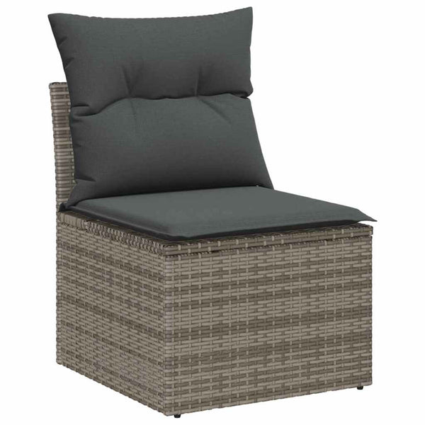 Gartensofa Set Grau Poly Rattan mit Kissen & Stauraum