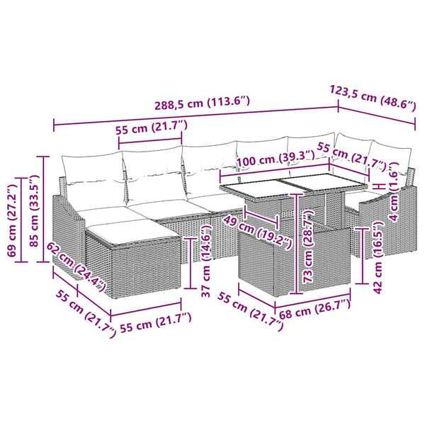 Gartensofa Set Grau Poly Rattan mit Kissen & Stauraum