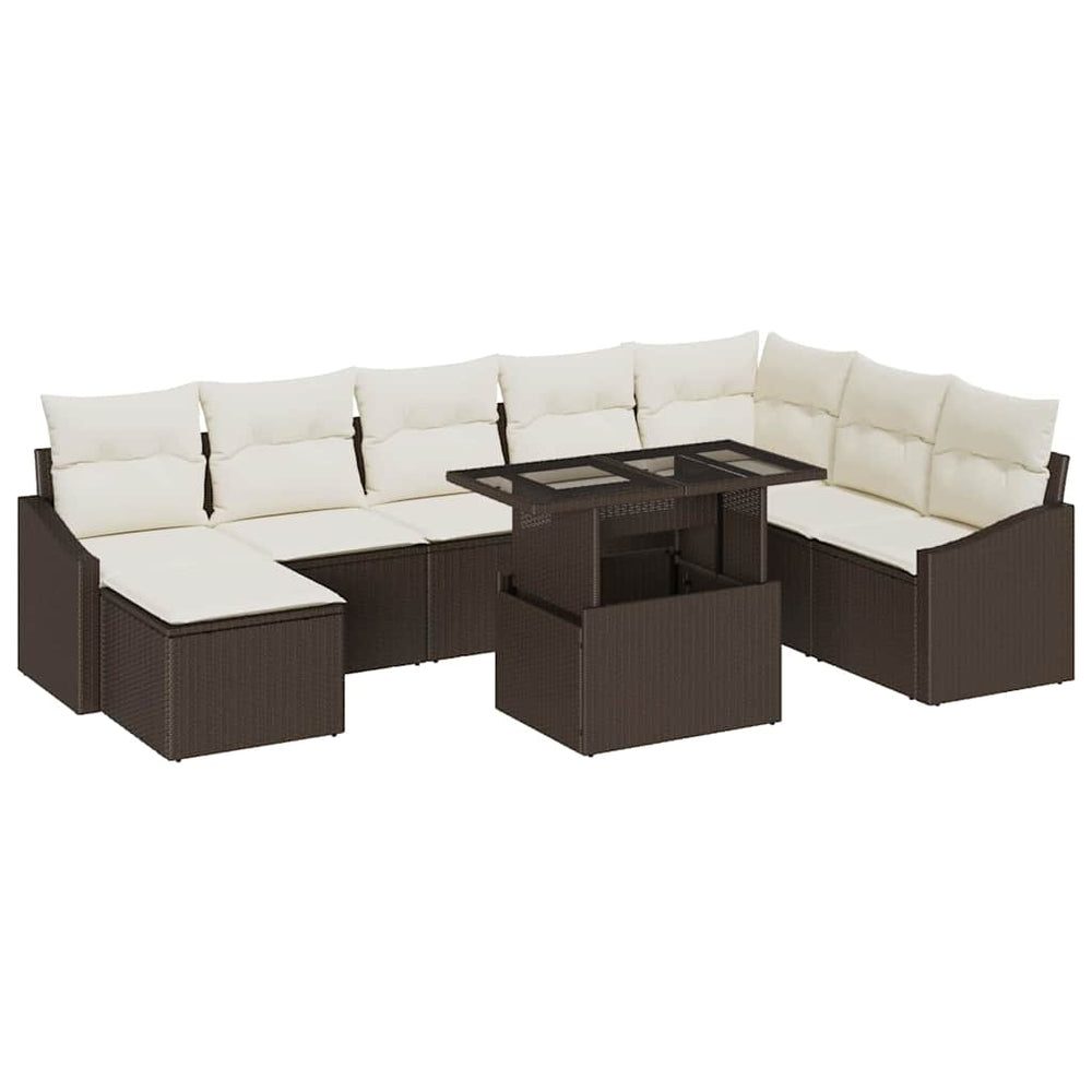 Poly-Rattan Sofa Set Braun Creme 9-teilig