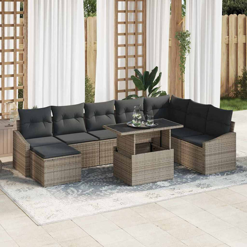 Graues Poly-Rattan Sofa Set mit Kissen & Stauraum