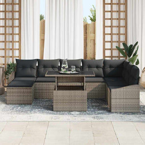 Graues Poly-Rattan Sofa Set mit Kissen & Stauraum