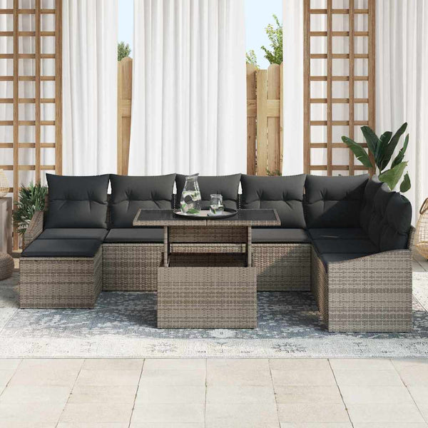 Graues Poly-Rattan Sofa Set mit Kissen & Stauraum