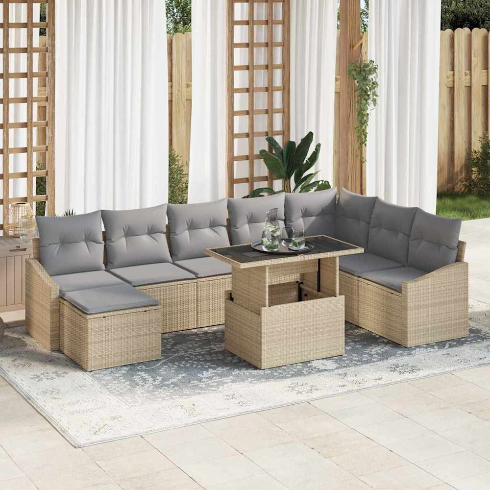 vidaXL Sofa Set with Cushions 9 pcs Beige and Light Gray Poly Rattan