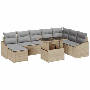 vidaXL Sofa Set with Cushions 9 pcs Beige and Light Gray Poly Rattan