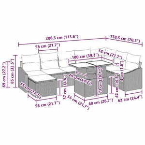 vidaXL Sofa Set with Cushions 9 pcs Beige and Light Gray Poly Rattan