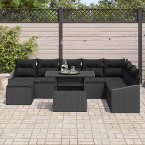 Schwarzes Poly-Rattan Sofa Set mit Kissen & Stauraum