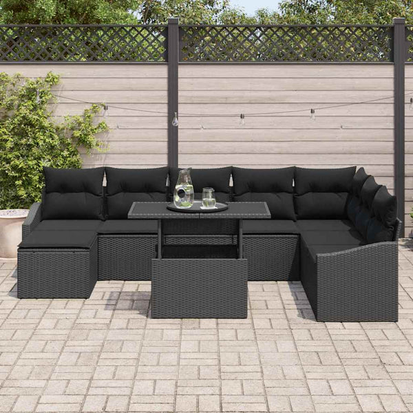 Schwarzes Poly-Rattan Sofa Set mit Kissen & Stauraum