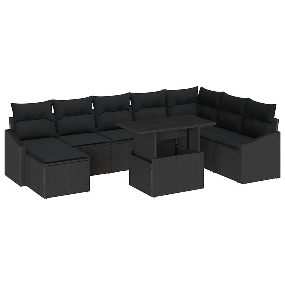 Schwarzes Poly-Rattan Sofa Set mit Kissen & Stauraum