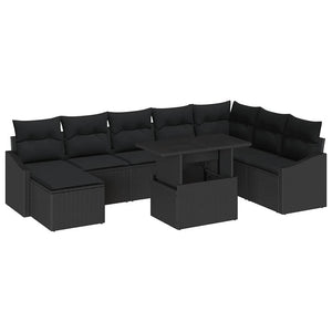 Schwarzes Poly-Rattan Sofa Set mit Kissen & Stauraum