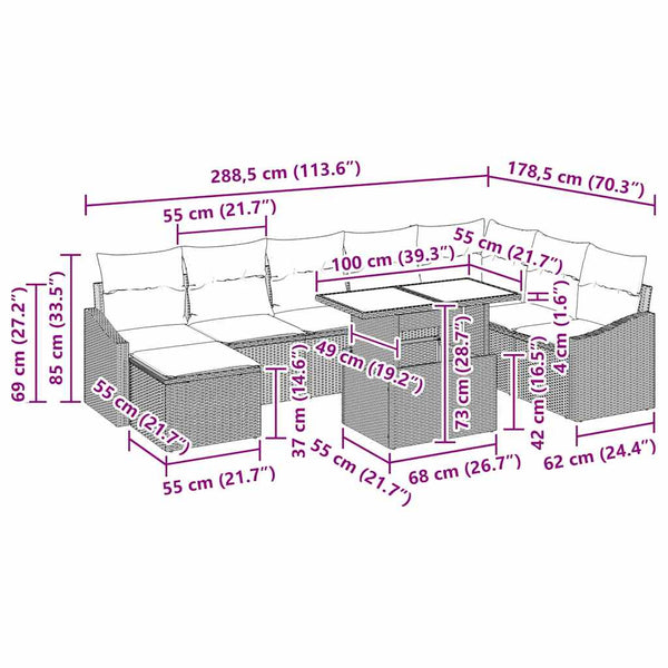 Schwarzes Poly-Rattan Sofa Set mit Kissen & Stauraum