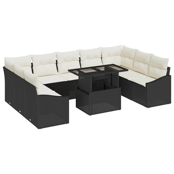 vidaXL Sofa Set with Cushions 10 pcs Black and Cream Poly Rattan