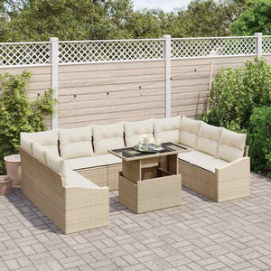 vidaXL Sofa Set with Cushions 10 pcs Beige and Cream Poly Rattan