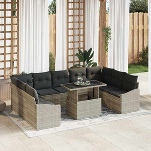 vidaXL Sofa Set with Cushions 10 pcs Light Grey Poly Rattan