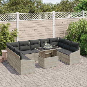 vidaXL Sofa Set with Cushions 10 pcs Light Grey Poly Rattan