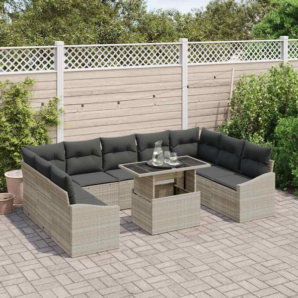vidaXL Sofa Set with Cushions 10 pcs Light Grey Poly Rattan