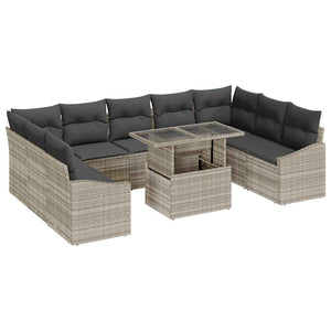 vidaXL Sofa Set with Cushions 10 pcs Light Grey Poly Rattan