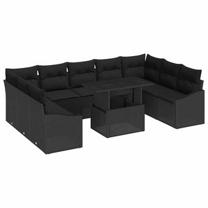 vidaXL Sofa Set with Cushions 10 pcs Black Poly Rattan