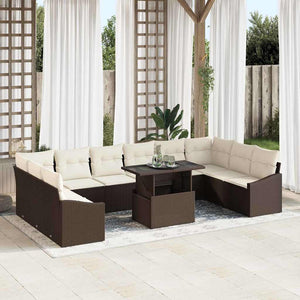 vidaXL Sofa Set with Cushions 11 pcs Brown and Cream Poly Rattan